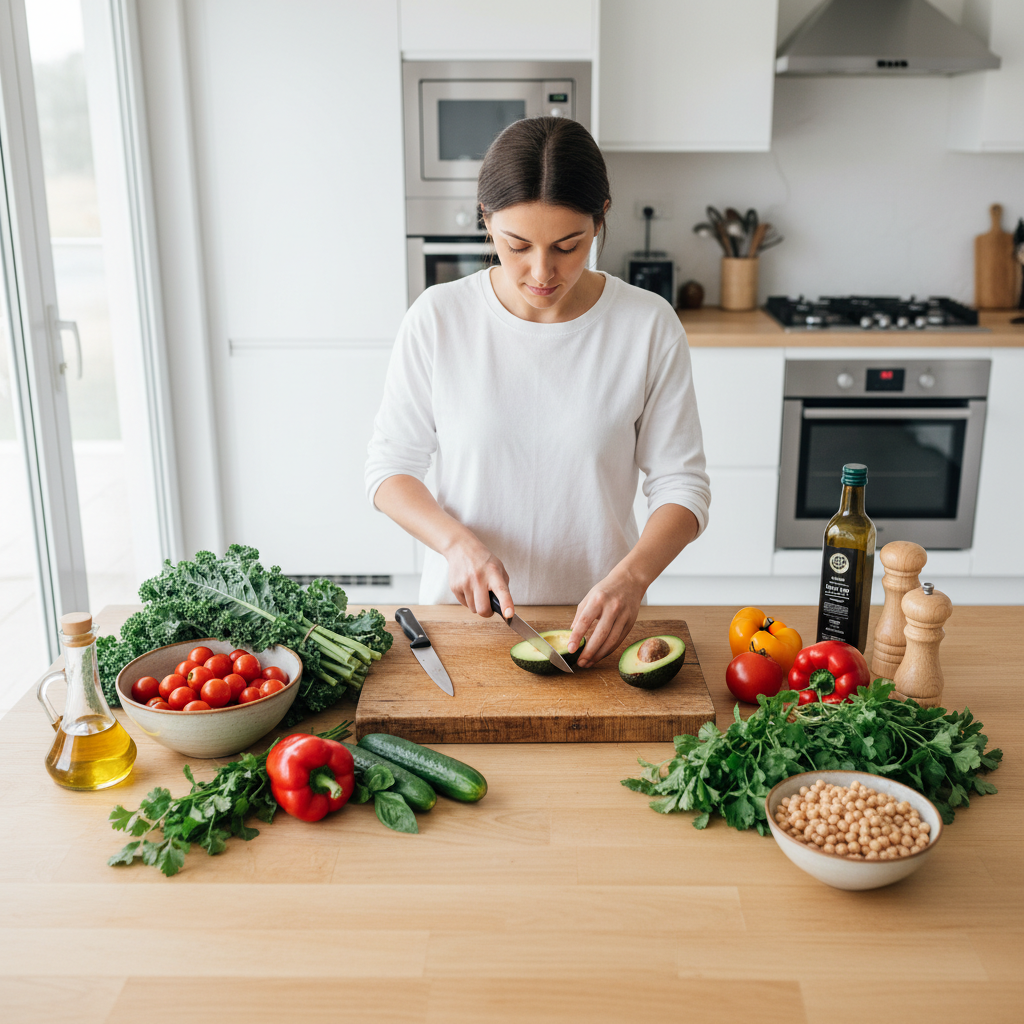 Fresh ingredients and bowls